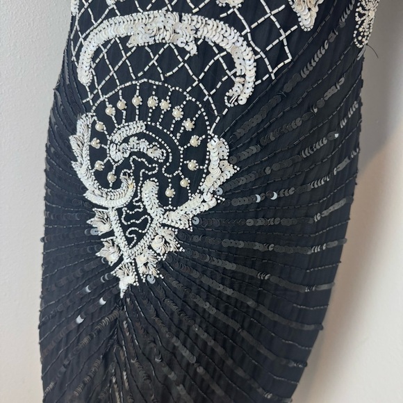 Vintage 100% SILK Denise Elle black white sequin dress floral - Picture 5 of 9